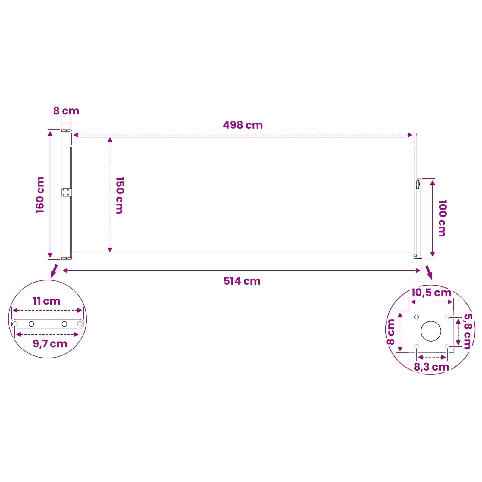 vidaXL Ausziehbare Seitenmarkise 160x500 cm Rot – Bild 14