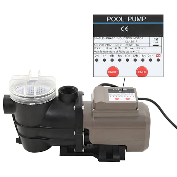 vidaXL basseinipump taimeriga, must 0,25 hj 800 l/h