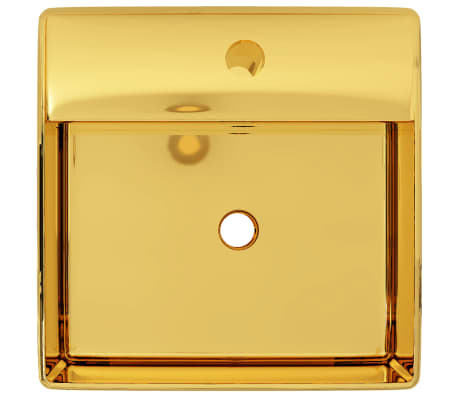 vidaXL Lavat&oacute;rio com extravasamento 41x41x15 cm cer&acirc;mica dourado