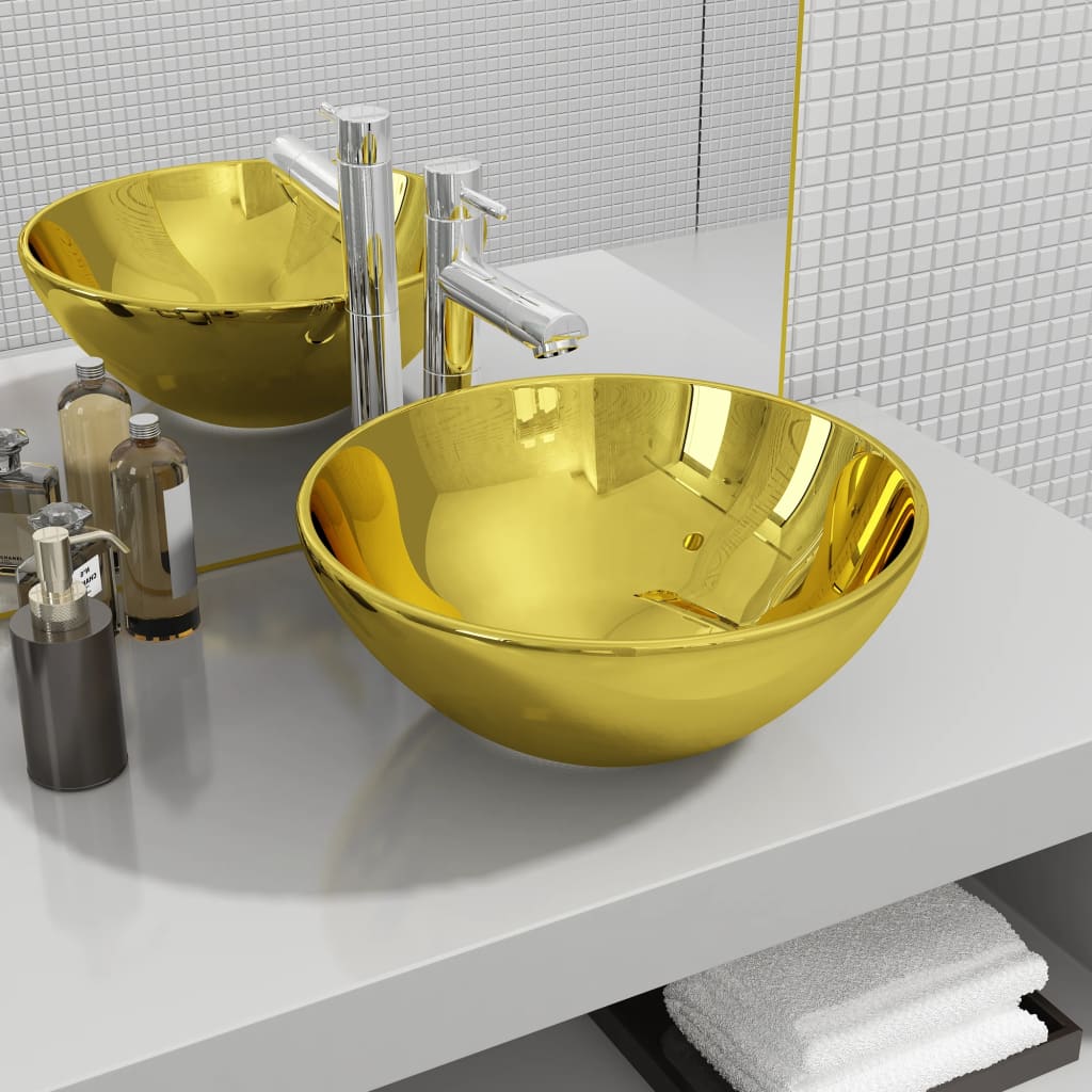 vidaXL håndvask 32,5 x 14 cm keramik guldfarvet