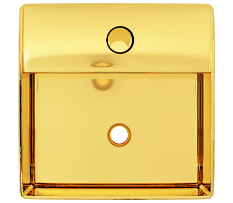 vidaXL aranysz&iacute;nű ker&aacute;mia mosd&oacute;kagyl&oacute; csap furattal 38 x 30 x 11,5 cm