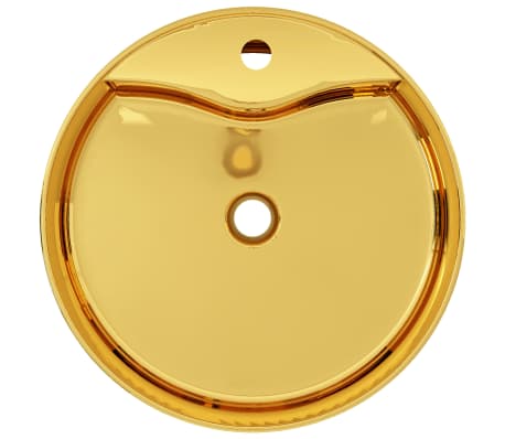 vidaXL Umywalka z przelewem, 46,5 x 15,5 cm, ceramiczna, złota
