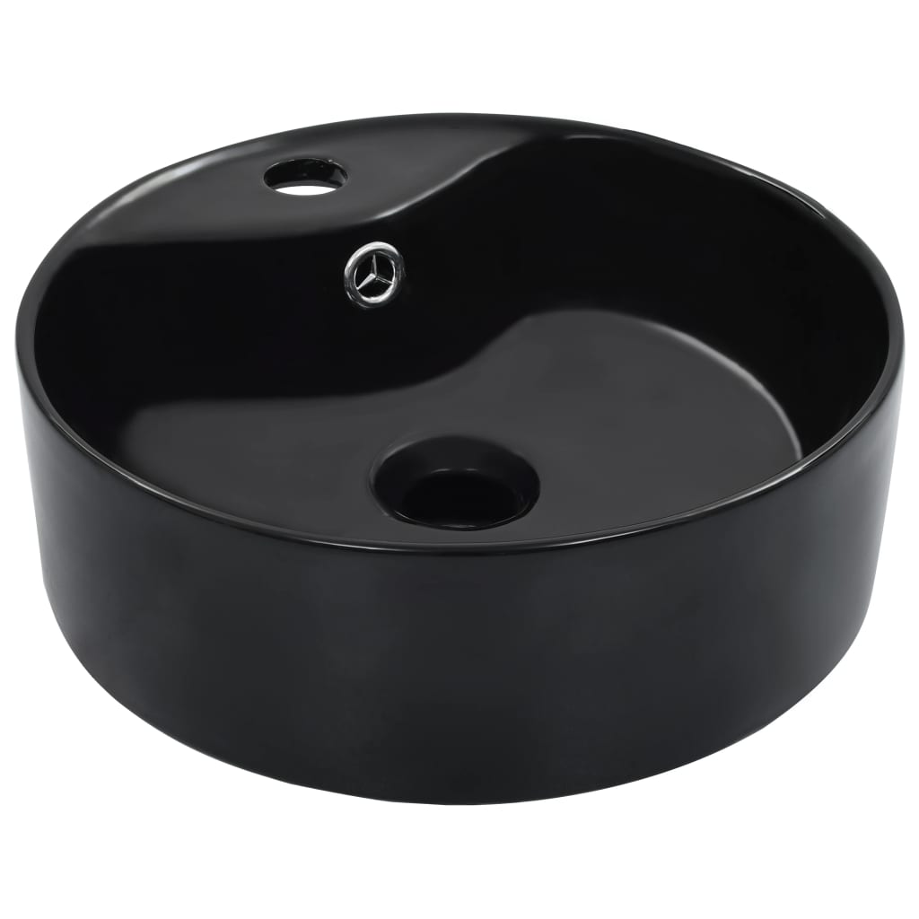 vidaXL Umyvadlo s přepadem černé 36 x 13 cm keramika