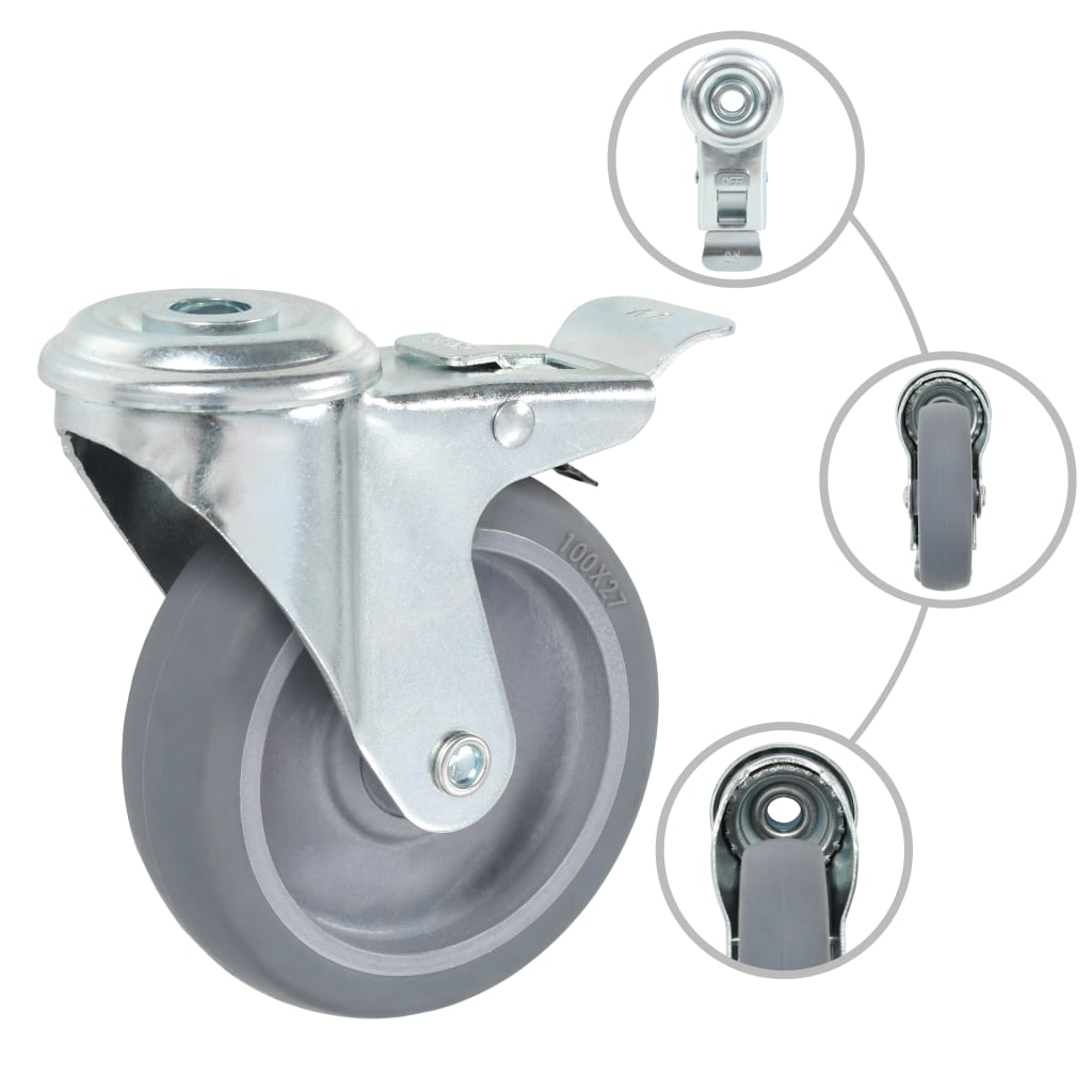 

vidaXL Zwenkwielen met boutgaten en dubbele remmen 4 st 100 mm