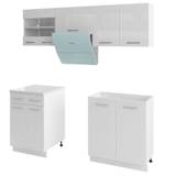 vidaXL Kitchen Cabinet Unit Set with Range Hood High Gloss White 200cm
