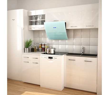 Vidaxl Kitchen Cabinet Unit Set High Gloss White 200cm Range Hood This Complete Set Of Kitchen Cabinets Will Be A Great Addition To Your Optimising E Without Compromising On Style The Furniture