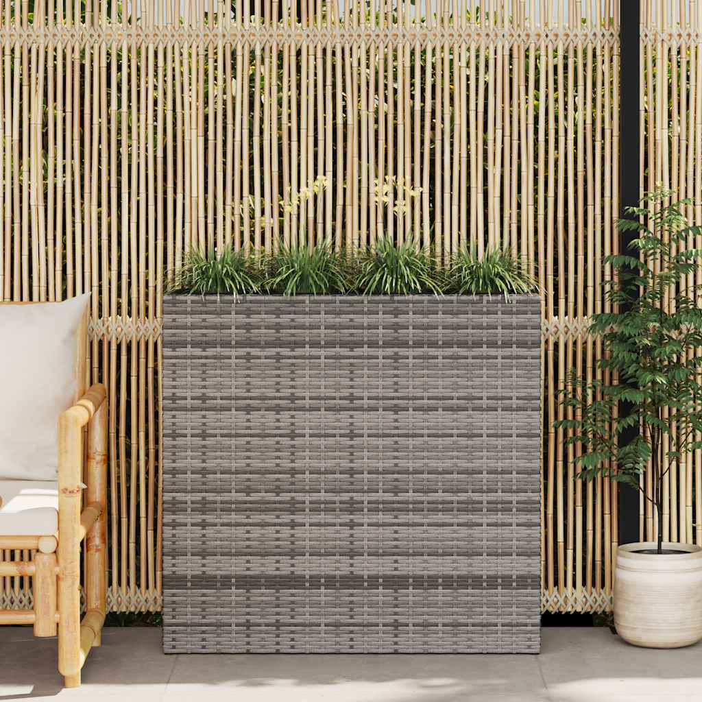 Szürke polyrattan kerti magaságyás 4 kaspóval 