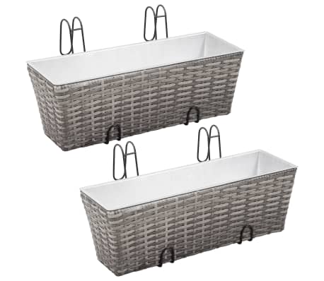 vidaXL Floreiras de pendurar na varanda 2 pcs 50 cm vime PE cinzento