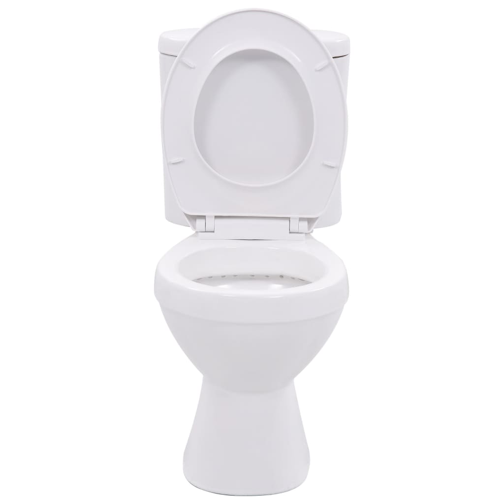 Fehér kerámia álló WC tartállyal és lágyan csukódó fedéllel 