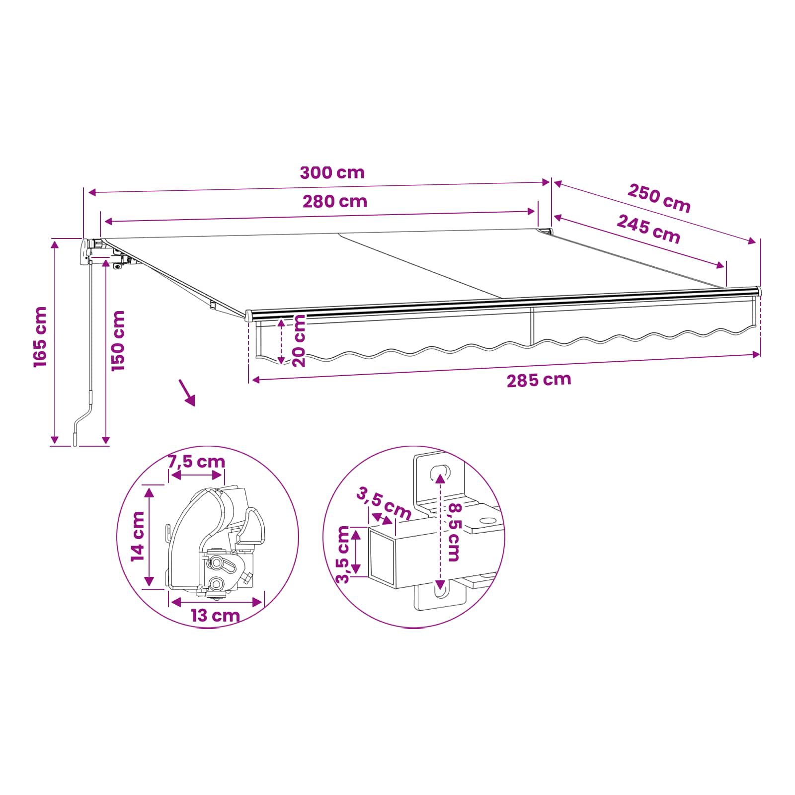 vidaXL Gelenkarmmarkise Handbetrieben 300 cm Gelb/Weiß – Bild 2