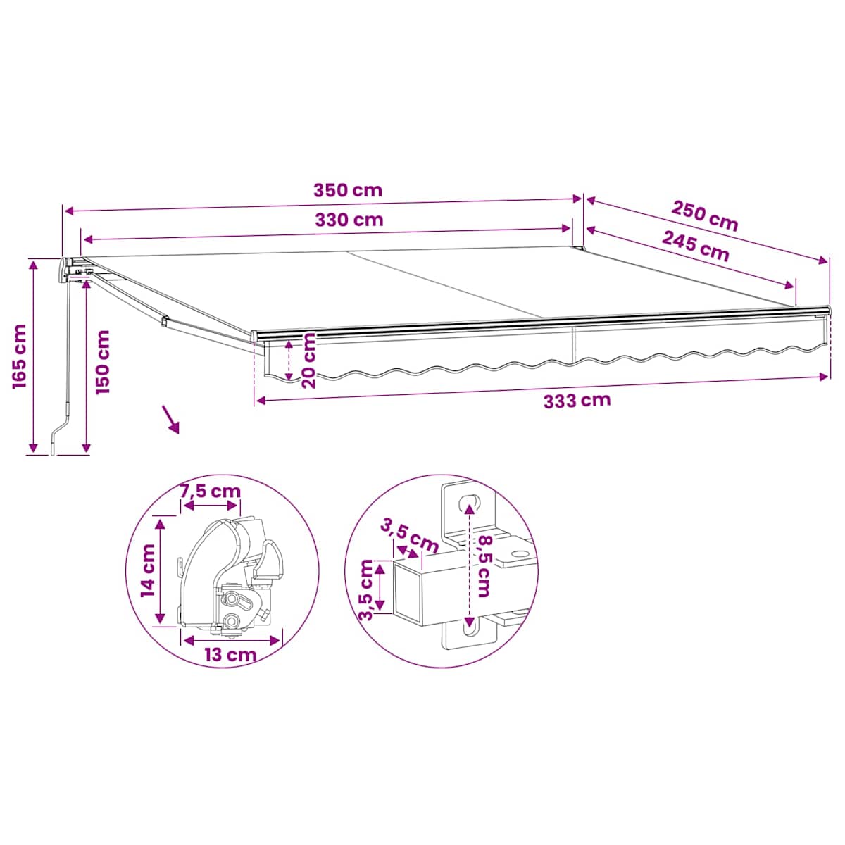 Foldemarkise manuel betjening 300 cm - Billede 7