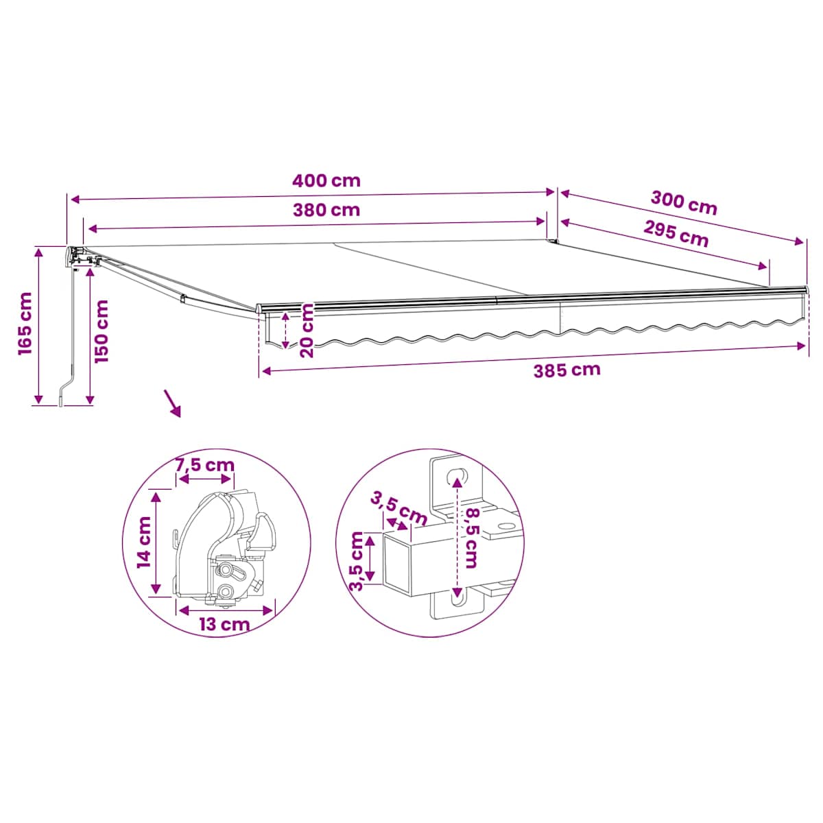 Foldemarkise manuel betjening 400 cm - Billede 7