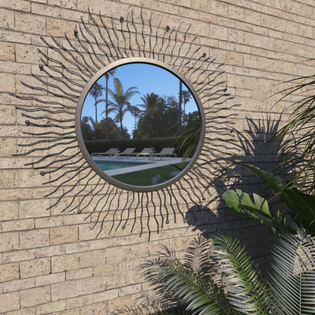 vidaXL vægspejl til haven Sunburst 80 cm sort