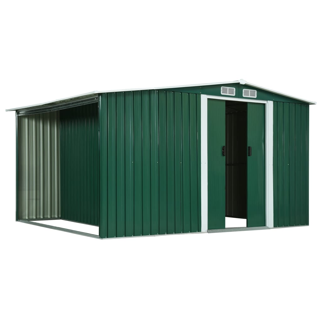 vidaXL Abrigo de jardim com portas de correr 329,5x205x178cm aço verde