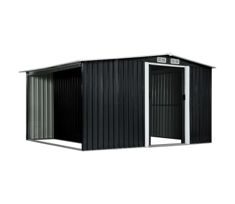 vidaXL Garden Shed with Sliding Doors Anthracite 129.7"x102"x70.1" Steel