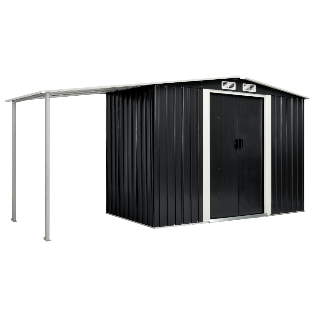 vidaXL antracitsz&uuml;rke ac&eacute;l kerti f&eacute;szer tol&oacute;ajt&oacute;kkal 386 x 131 x 178 cm