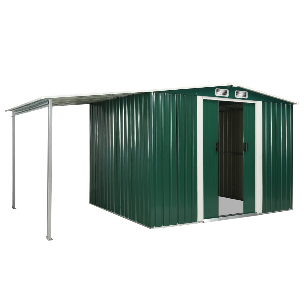 vidaXL Garden Shed with Sliding Doors Green 386x205x178 cm Steel