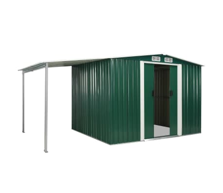 vidaXL Garden Shed with Sliding Doors Green 386x205x178 cm Steel