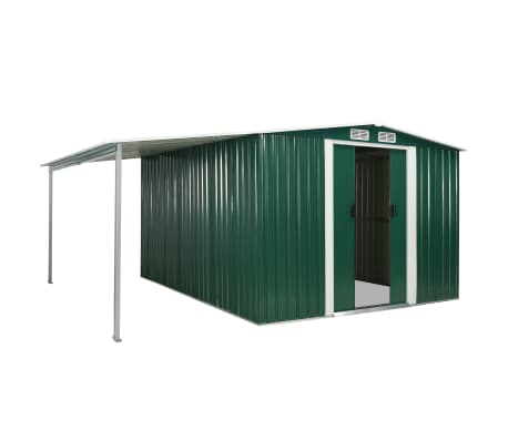 vidaXL Sodo pa&scaron;iūrė su stumd. dur., žal. sp., 386x312x178cm, plienas