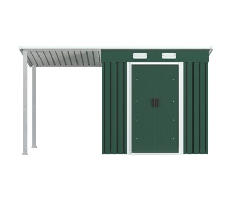 vidaXL Garden Shed with Extended Roof Green 346x121x181 cm Steel