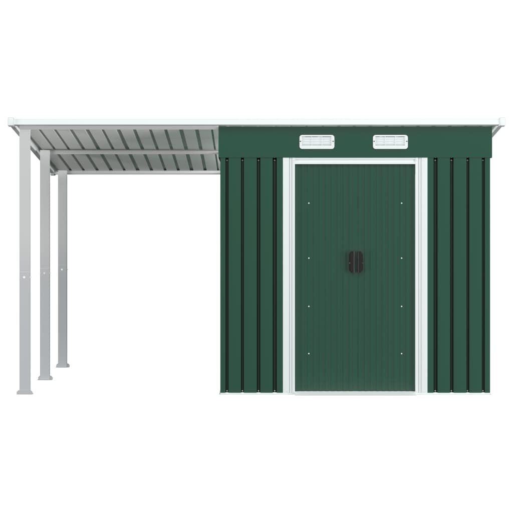 

vidaXL Tuinschuur met verlengd dak 346x193x181 cm staal groen