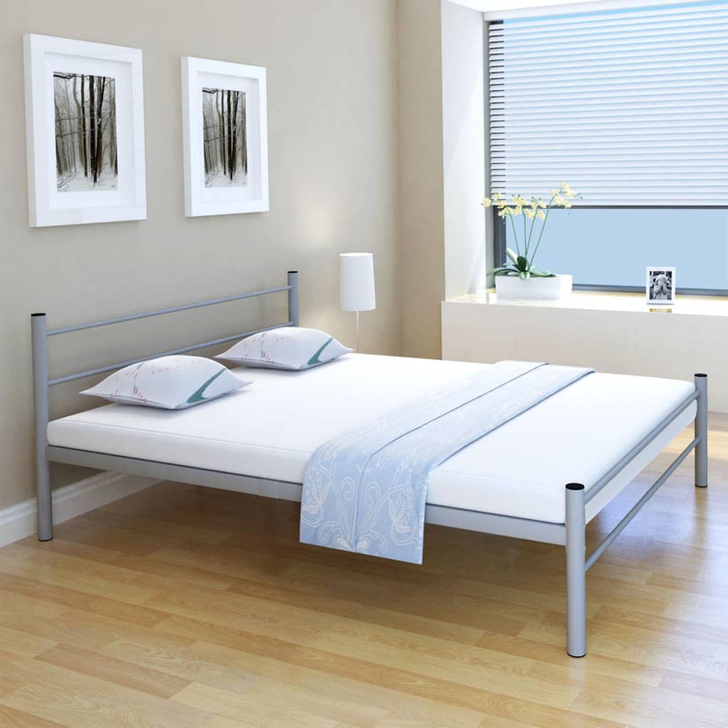 TopSellers-Metal Queen Bed Frame Grey - Sturdy Design & Easy Assembly 203x153cm