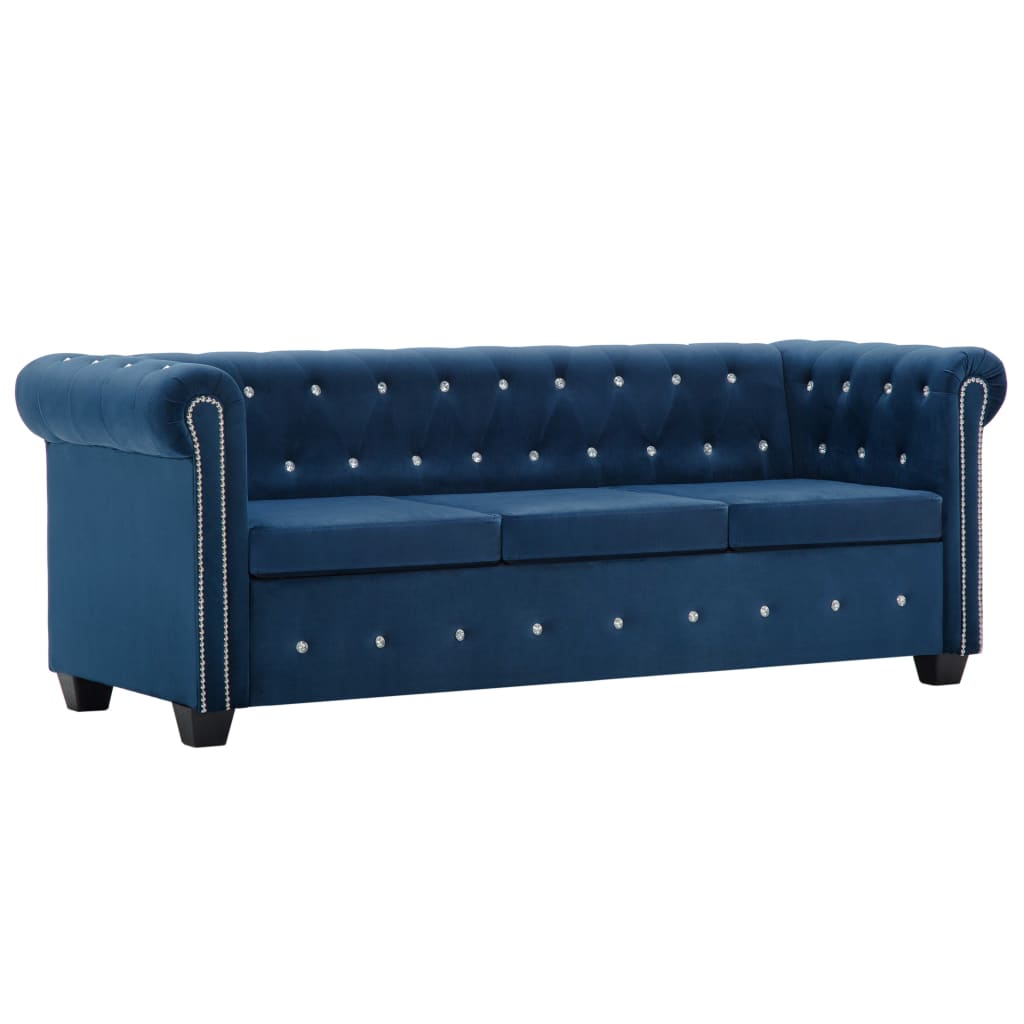 vidaXL Chesterfield sofos komplektas, 2d., aksominis apmušalas, mėlyn.
