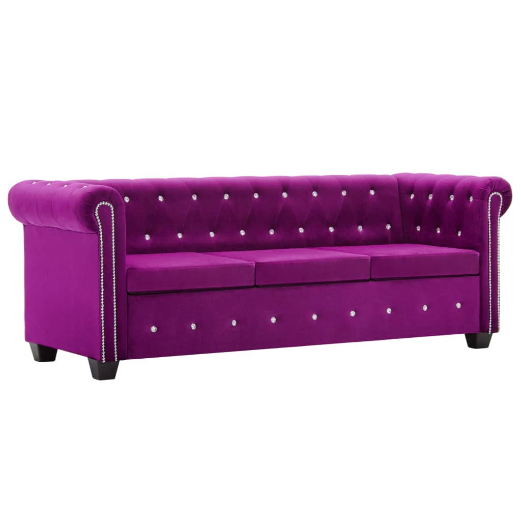 vidaXL Chesterfield sofos kompl., 2d., aksominis apmušalas, violet.