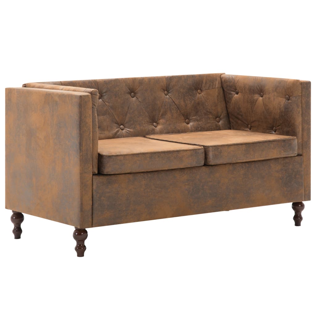 

vidaXL Bankstel Chesterfield-stijl suède-look stoffen bekleding bruin 2-delig