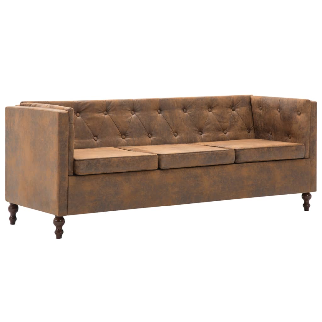 vidaXL Set sofás Chesterfield 2 pzas tapizado aspecto de ante marrón