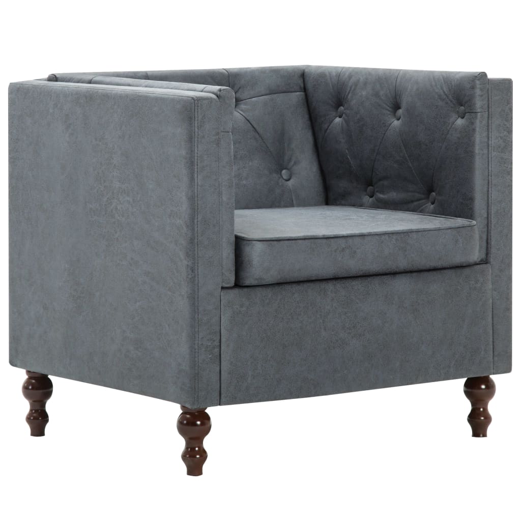 

vidaXL Bankstel Chesterfield-stijl stoffen bekleding grijs 3-delig