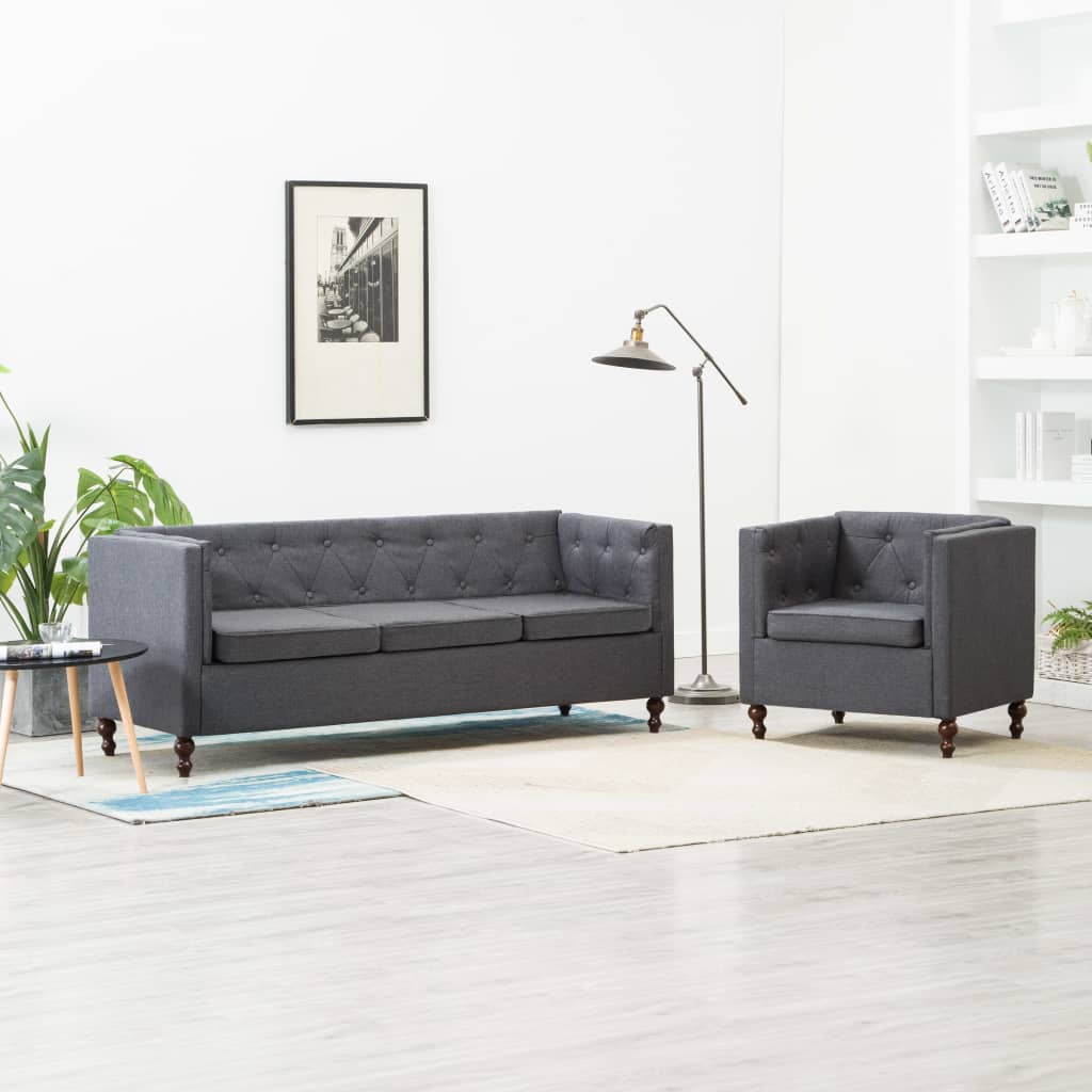 vida XL Chesterfield Sofa-Set 2-tlg. Stoffpolsterung Dunkelgrau