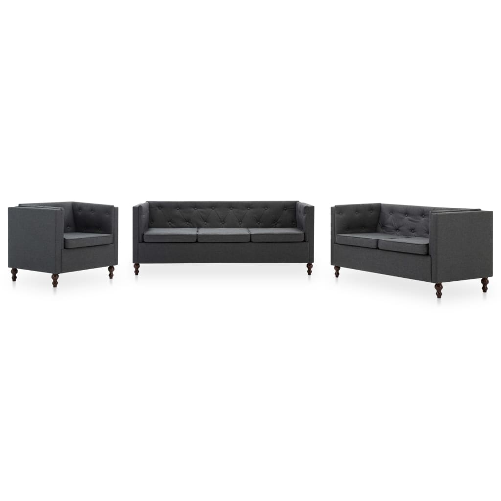 vidaXL Σετ Σαλονιού Chesterfield 3 τεμ. Σκούρο Γκρι Υφασμ. Ταπετσαρία