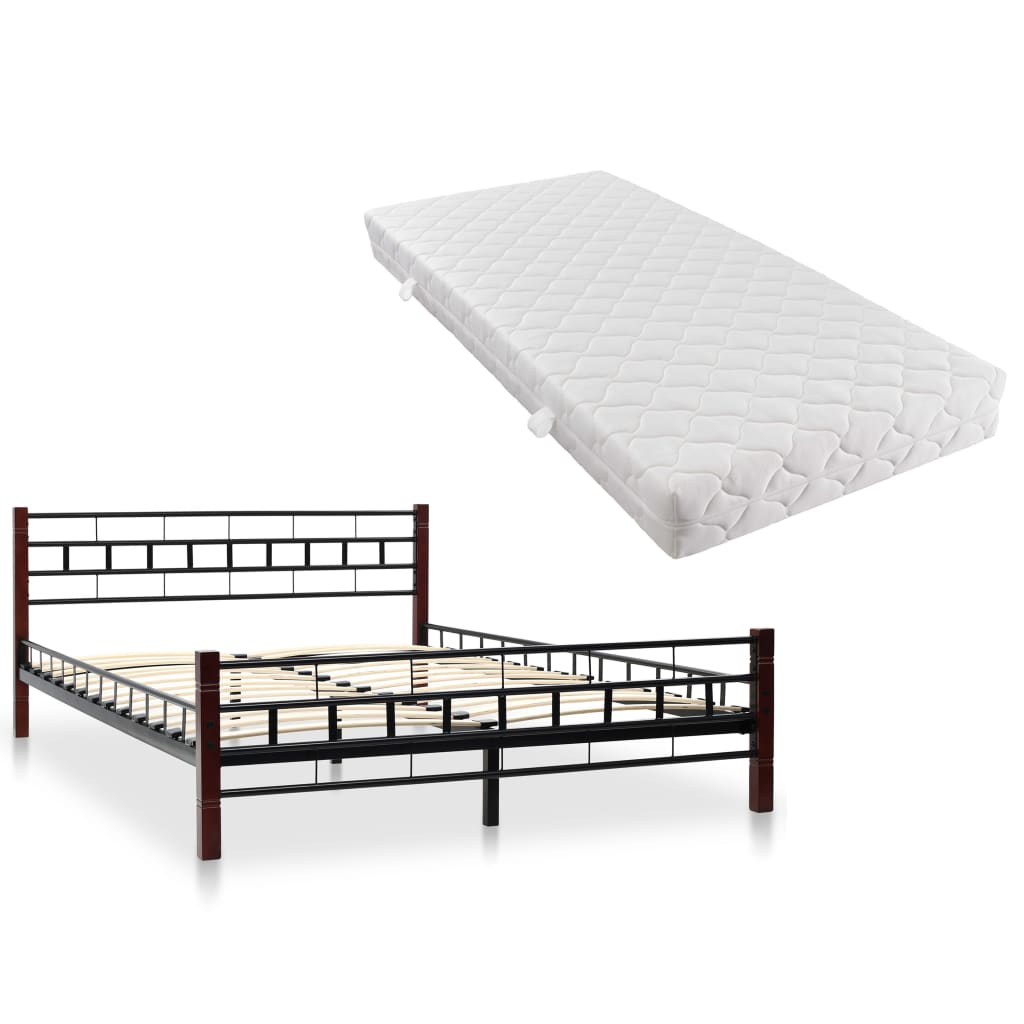 vidaXL Cama de metal con colchón negra 140x200 cm Negro 140 x 200 cm