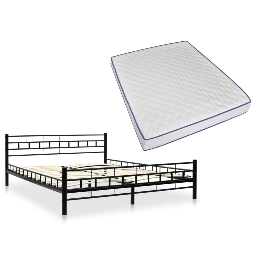 vidaXL Κρεβάτι Μαύρο 160 x 200 εκ. Μεταλλικό με Στρώμα Αφρού Μνήμης