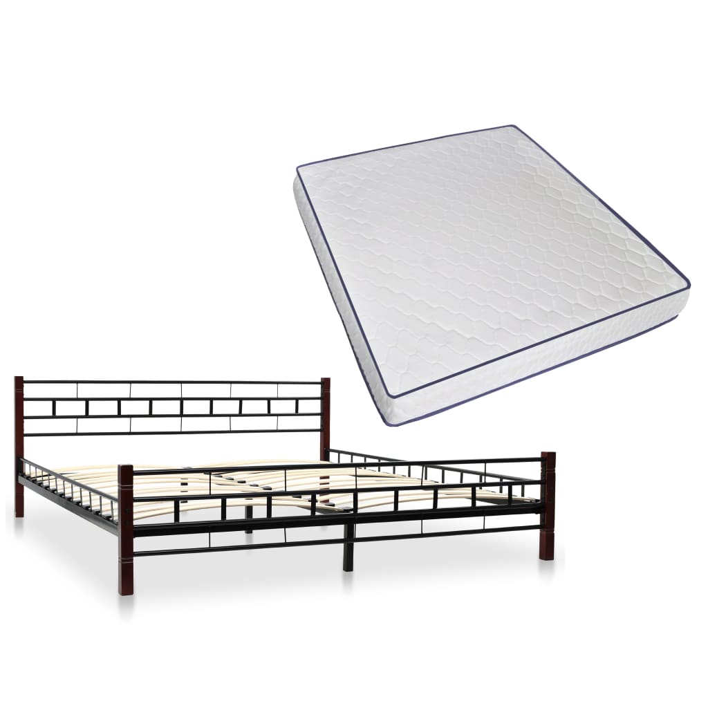 vidaXL Cama doble con colchón viscoelástico metal negra 180x200 cm Negro 180 x 200 cm