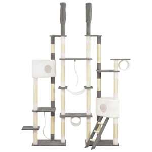 vidaXL Draskyklė katėms su stovais i&scaron; sizalio, pilka, 234 cm