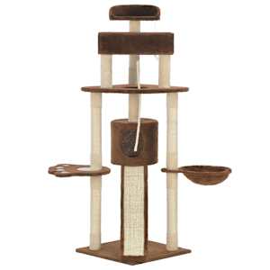 vidaXL Draskyklė katėms su stovais i&scaron; sizalio, rudos spalvos, 145cm