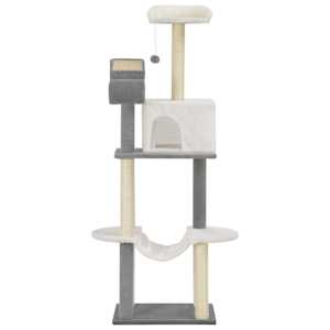 vidaXL Draskyklė katėms su stovais i&scaron; siz., pilk. ir balt. sp., 155cm