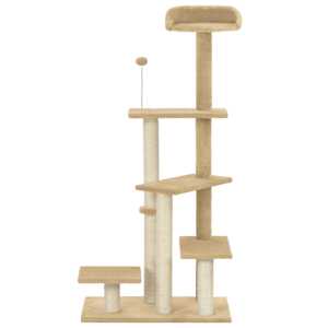 vidaXL Draskyklė katėms su stovu i&scaron; sizalio, smėlio spalvos, 125 cm