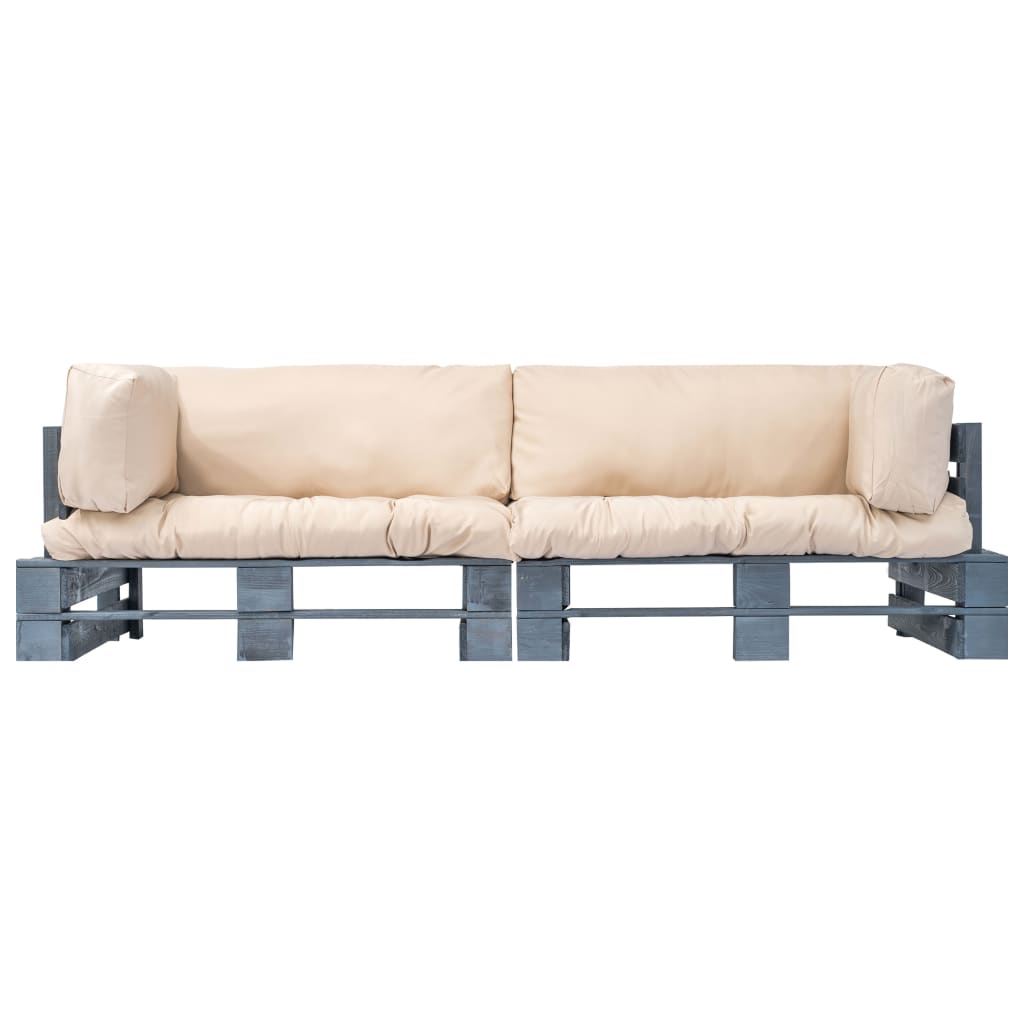 

vidaXL 2-delige Loungeset pallet met zandkleur kussens grenenhout