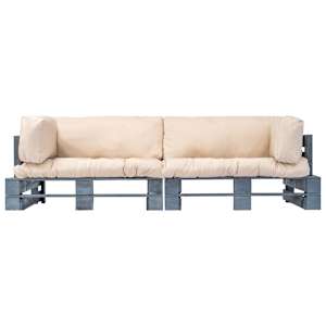 vidaXL Set canapea grădină paleți cu perne nisipii, 2 piese, lemn pin