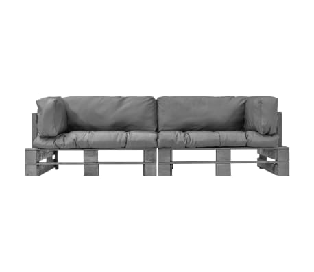 vidaXL Градински диван от 2 части със сиви възглавници бор