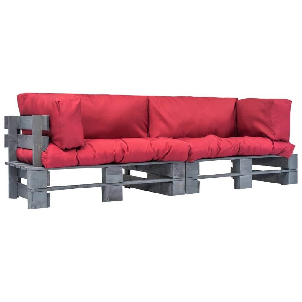 2-tlg. Outdoor-Sofa-Set Paletten mit Kissen in Rot Kiefernholz