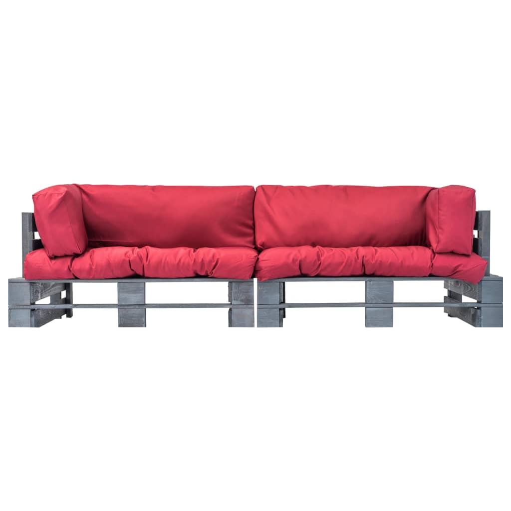 vidaXL 2-tlg. Outdoor-Sofa-Set Paletten mit Kissen in Rot Kiefernholz