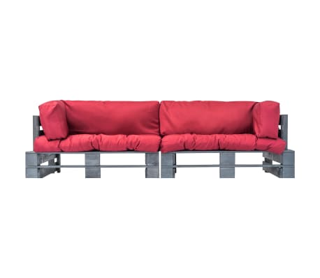 vidaXL 2-tlg. Outdoor-Sofa-Set Paletten mit Kissen in Rot Kiefernholz