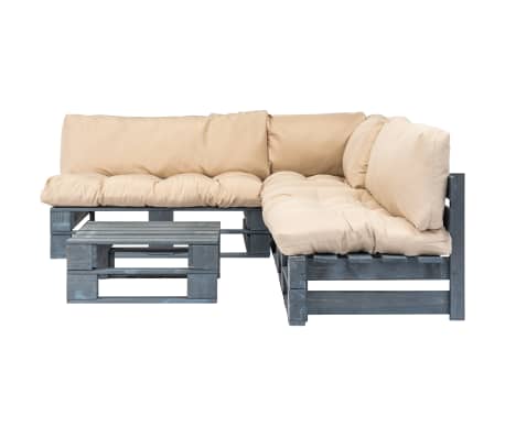 vidaXL Sodo komplektas i&scaron; palečių su pagalvėmis, 4 dalių, mediena