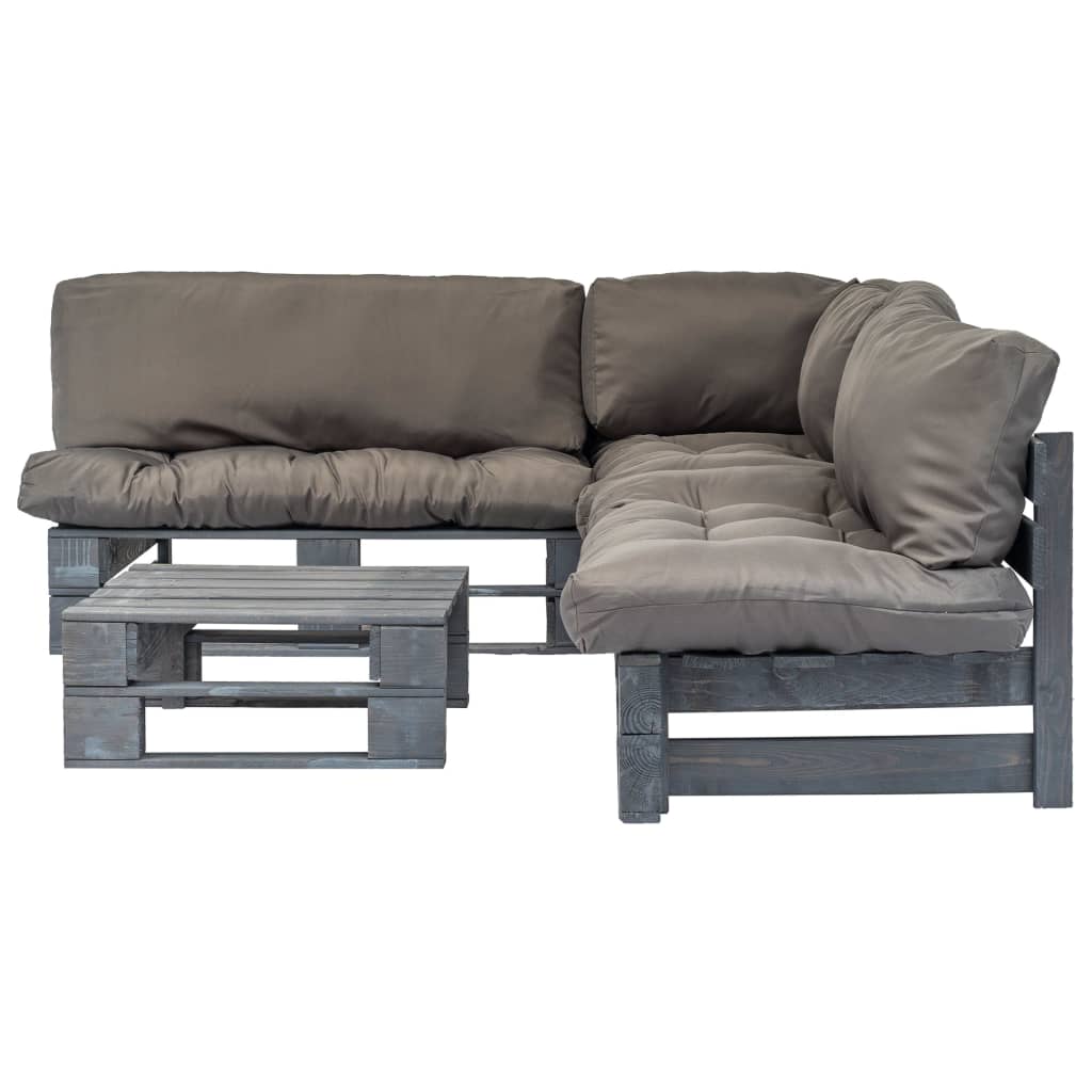 

vidaXL 4-delige Loungeset pallet met grijze kussens hout