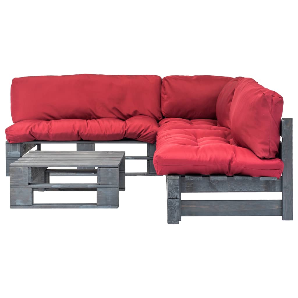 

vidaXL 4-delige Loungeset pallet met rode kussens hout