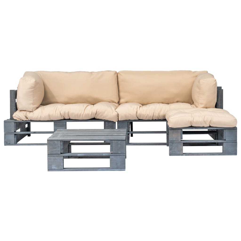 

vidaXL 4-delige Loungeset pallet met zandkleurige kussens hout